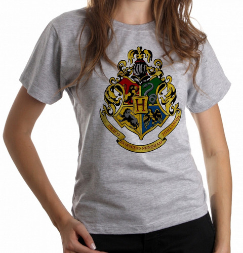 Blusa Baby Look Hogwarts Harry Potter Símbolo Colorido Bruxo