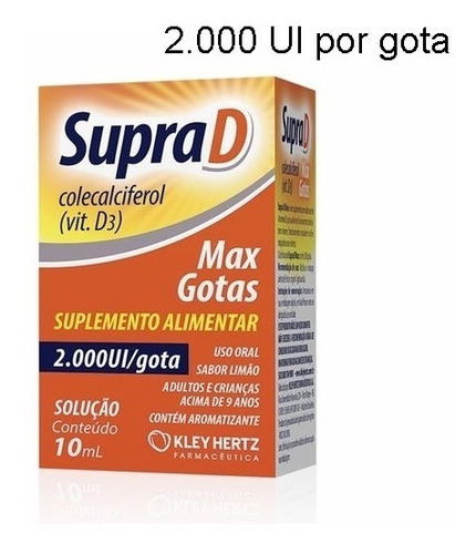 Vitamina Supra D Max Gota 10ml Kley Hertz Sabor 2000 UI por gota