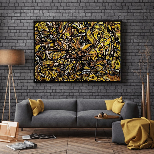 Quadro Abstrato De Dami Artero Amarelo E Preto 60x120cm