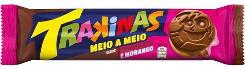 Biscoito Recheio Chocolate e Morango Trakinas Meio a Meio Pacote 126g