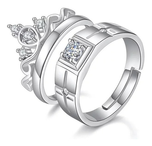 Imagen 1 de 5 de Anillos Parejas Ajustable Corona Enchapado