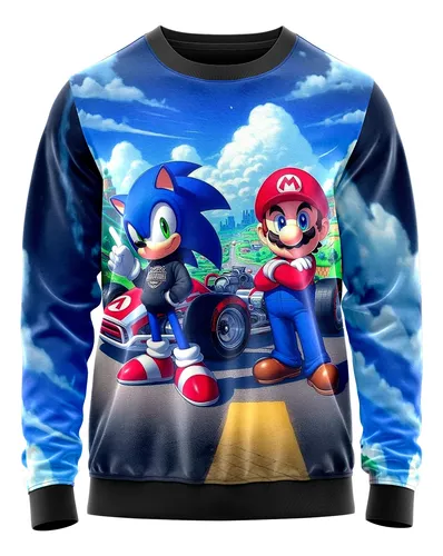 comprar Blusa De Moletom Gola Careca Sublimado Infantil Mario Sonic