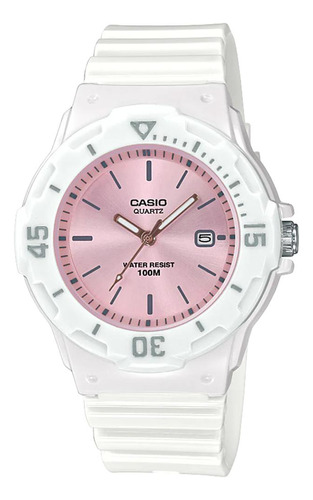 Reloj Análogo Casio Lrw-200h-4e3vdf Resistente Al Agua Color de la correa Blanco Color del bisel Blanco Color del fondo Rosa