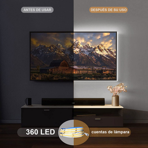 Tira De Luces Flexible Cob 5m Interior 1600 Led Enchufe Luz Blanco Frío