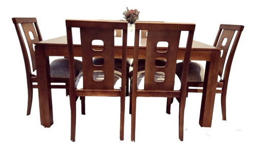 Juego De Comedor En Madera Maciza Con 6 Sillas- Mesa Y Silla