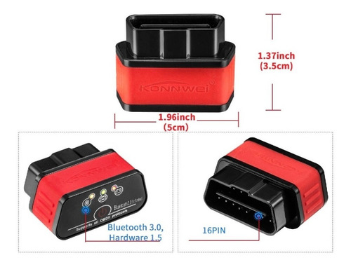 Imagen 2 de 4 de Escaner Automotriz Elm327 Konnwei Kw903 Bluetooth Obdii Obd2