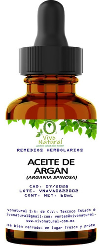 Aceite De Argán 60ml Reparación Capilar Vivonatural