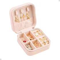 Comprar Joyero portátil con cremallera, pendientes, collares, anillos, color rosa