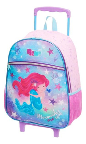 Kit Mochila Mochilete Sereia Escolar Rodinhas G Com Estojo