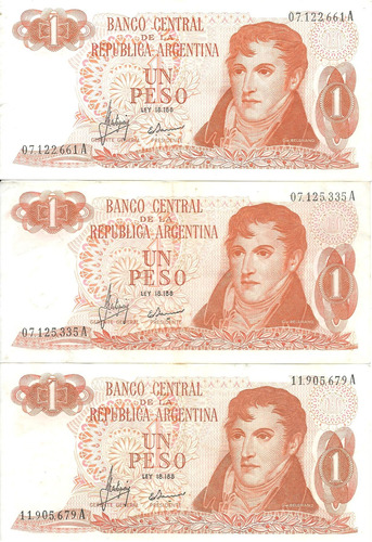 3 Billetes De Un Peso Ley 18188 ¡excelentes!