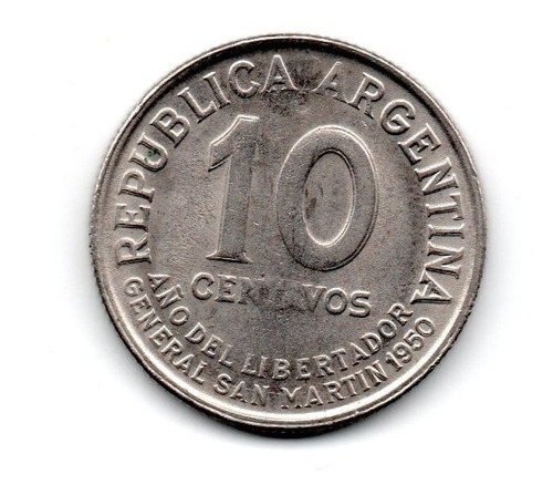 Moneda Argentina 10 Centavos 1950 San Martin Cj#236 Ex (Usado)