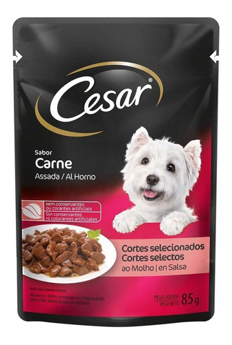 Alimento Cesar Sachet para cão adulto todos os tamanhos sabor carne em saco de 85g