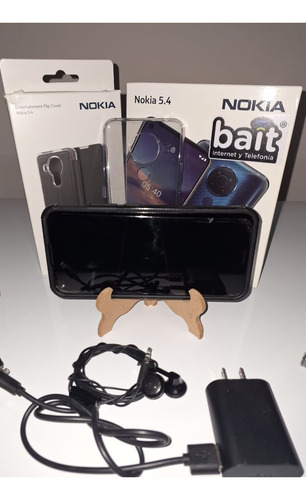 Nokia 5.4 Telcel Seminuevo 128 Gb Memoria 4 Gb Ram Camara Cuadruple 48 Megapixeles + Protector Rudo + Funda Tipo Cartera Nueva +  Audifonos + Cargador