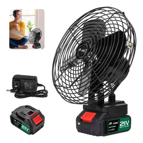 Ventilador Portátil Recarregável Ruomu 21v Mesa Compacto Preto
