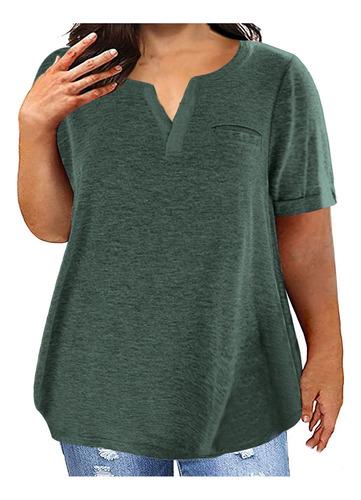 Camiseta Para Mujer, Talla Grande, Con Cuello En V, Encaje,