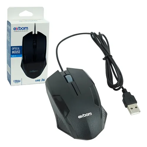 Mouse Óptico Usb Com Fio Usb Ergonômico 1200 Dpi Pc Notebook - R$ 22,42