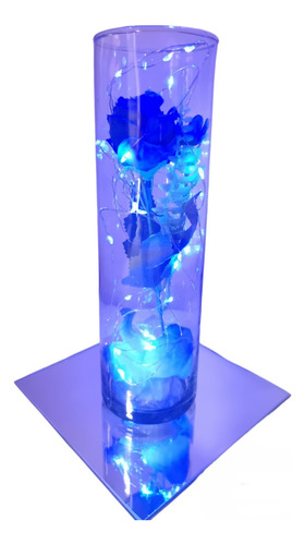 10 Centro De Mesa Con Led Luz Luminoso Florero + Espejo Azul