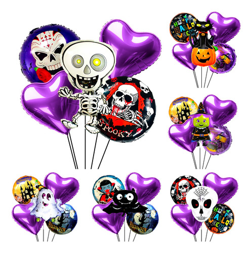 Set 5 Globo Bouquet Halloween Esqueleto Fantasma Araña Bruja