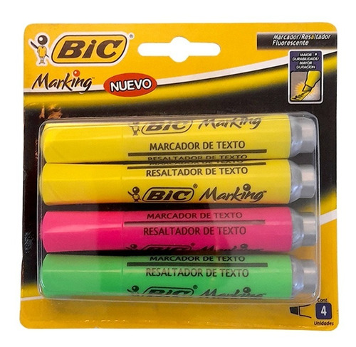 Bic Destacador Marcador De Texto 4 Piezas Surtidos.