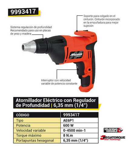 Imagen 2 de 5 de Atornillador Eléctrico Dowen Pagio C/ Tope Durlock 9993417