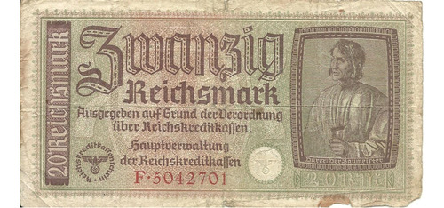 Billete Alemania 20 Reichsmark 1939/1945 Bueno.