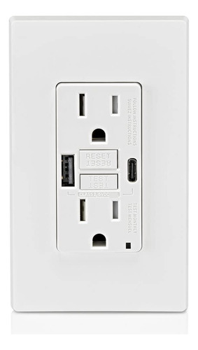 Cargador Usb Tipo A Y C Gfci Autocomprobación 15a Blanco