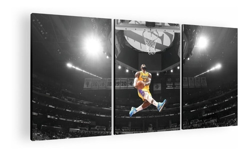 Cuadro Decorativo Mural Triptico Lebron James 90x42 Mdf