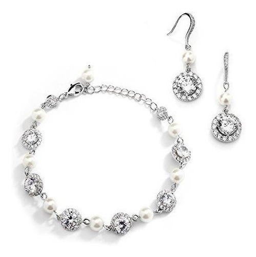 Mariell Ivory Pearl Y Round Cz Bridal Bracelet Y Earrings Se