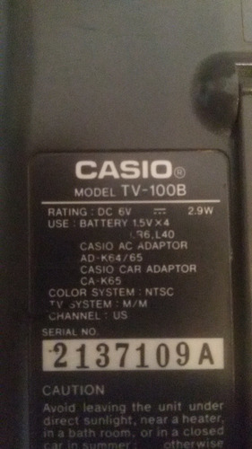 Imagen 5 de 5 de Televisor Portátil A Color Casio Modelo Tv-100 Repuesto