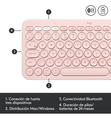 Kit Sin Cables Logitech: Teclado K380 + Mouse M350 Rosado