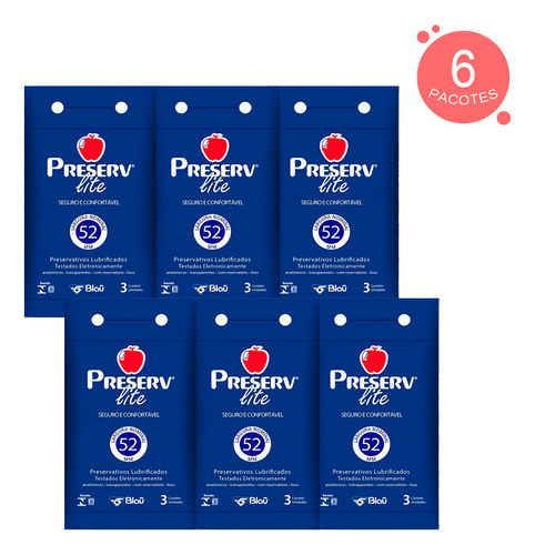 Preservativo Preserv Lite 3 Unidades Kit Com 6 Pacotes