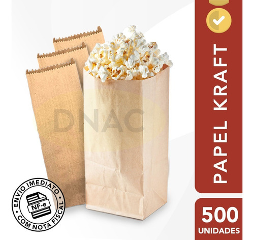 Saco De Papel Kraft Pardo Mix Para Pipoca 1kg Com 500un