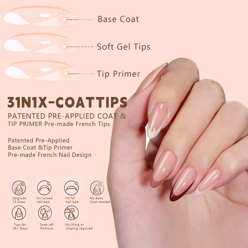 Uñas De Gel French Tips Press On Nails, 150 Unidades, 5 Colo
