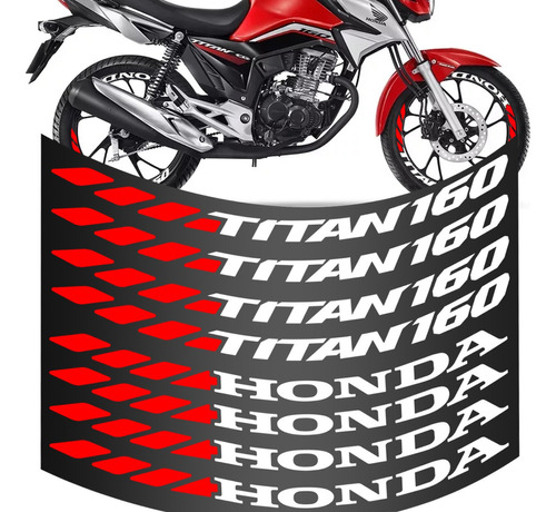 Kit 8 Adesivo Roda Titan 160 Grande Moto Vermelho Colante