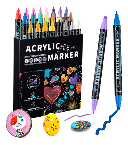 Bolígrafos De Pintura Acrílica De Doble Punta De 24 Colores