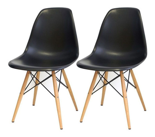 Kit 02 Cadeiras Decorativas Eiffel Charles Eames Preto Cor da estrutura da cadeira Bege Desenho do tecido Liso