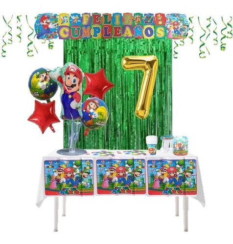 Kit Decoración Fiesta Mariobros 12 Personas 10 Items 