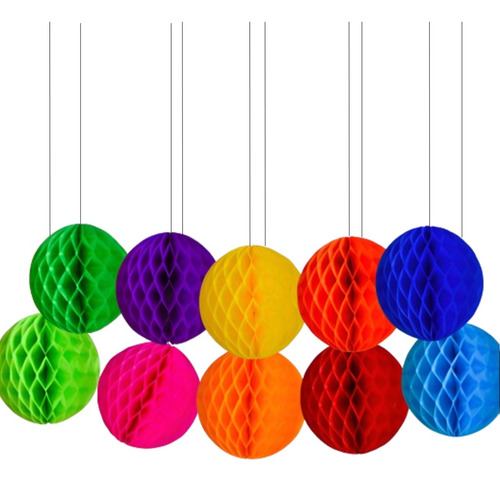 Papel Picado - Paquete De 10 Esferas Medianas De Colores