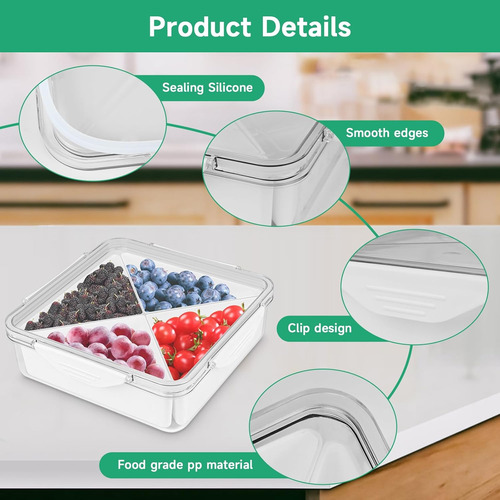 Square Divided Serving Tray With Lid - White Veggie Tray Wit