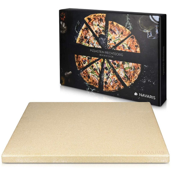 Piedra de horno para pizza pan pasteles de 38x30x1.5CM Navaris piedra para pizza de cordierita Plato rectangular para grill en beige tamaño XL 