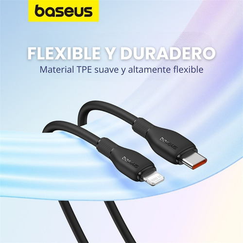 Baseus Cable Tipo C-ip 1.2 Metros 20w Cargador Para iPhone + Cubo De Carga 2 Puertos Usb A Y Tipo C Color Negro Carga Rápida Cable Material Flexible Y Resistente 50% De Pila En 30min