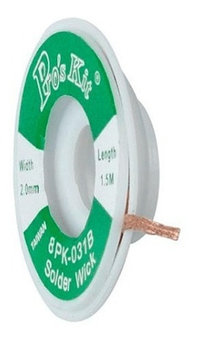 Imagen 2 de 3 de Malla Cinta Desoldante Proskit 2mm Para Desoldar De Cobre 1.5 Metros Ideal Electrónica
