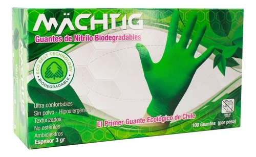 Guantes De Nitrilo Color Verde Biodegradables Caja 100 Unid