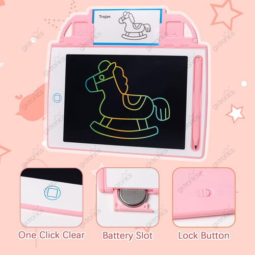 Pizarra Magica Tablet Niños Lcd 8.5 Con Plantillas De Dibujo Color Rosa