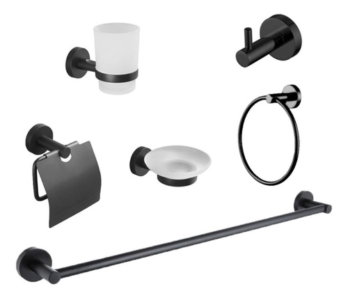  Accesorios Para Baño Kit 6 Piezas Negro Mate