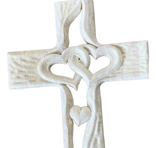 Cruz De Madera Tallada, Corazón Entrelazado, Adornos Grande