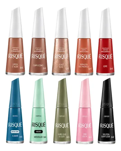 Kit Esmalte Risqué Atacado 10 Tons Cremoso Metalico Glitter Sortido