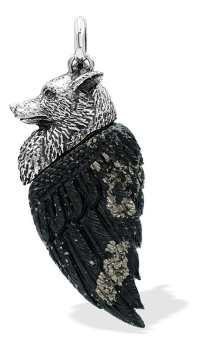 Dije Estilo Lobo Alado Con Pirita En Plata De Ley