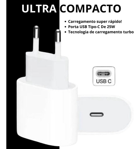 Fonte Type C Para iPhone 15 E 16 Ultra Rápido 25w Caixa