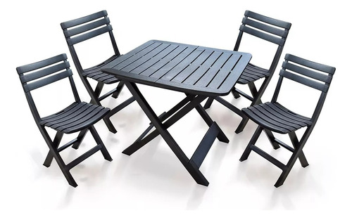 Jogo De Mesa + 4 Cadeiras De Plásticos Dobráveis Reunião Bar Cor Preto